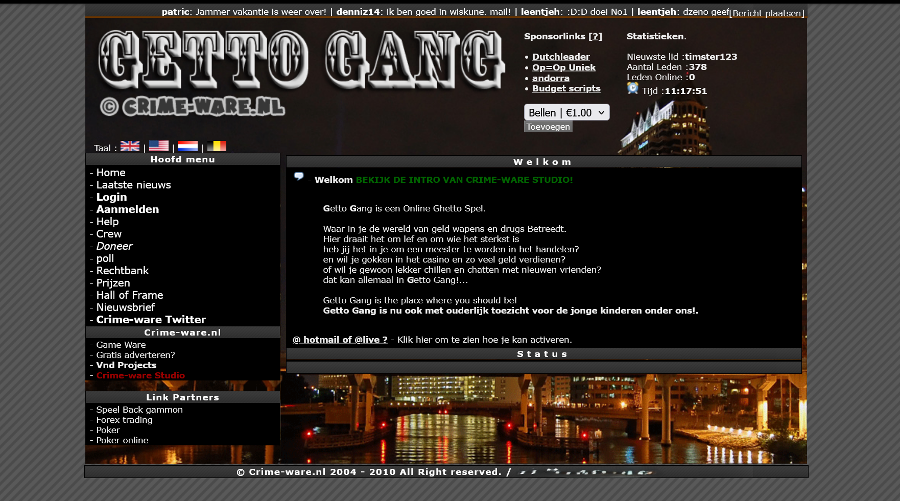 Screenshot van de oude Getto Gang website via de Wayback Machine